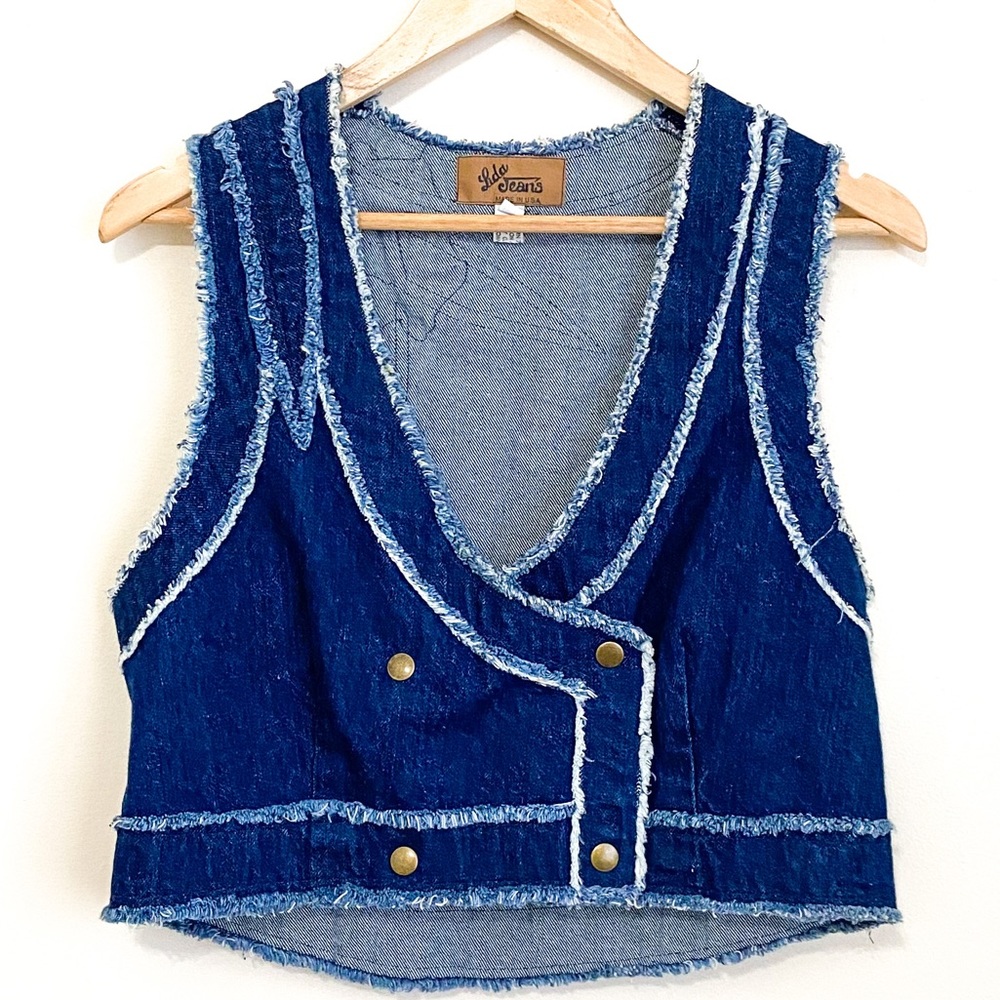 Vintage Lida Jeans Raw Seams Trim Double Snap Vest - Picture 2 of 6